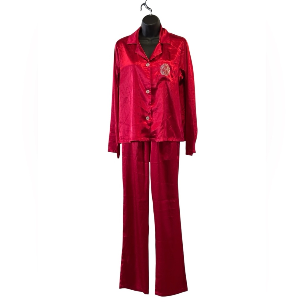 Betsey Johnson Elegant Red Satin Pajama Set